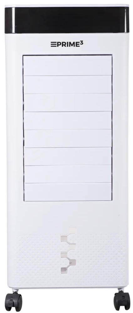 Biała chłodziarka powietrza z czarnym górnym i dolnym elementem. Posiada kratkę żaluzjową i widoczną markę 'Eprime3'.