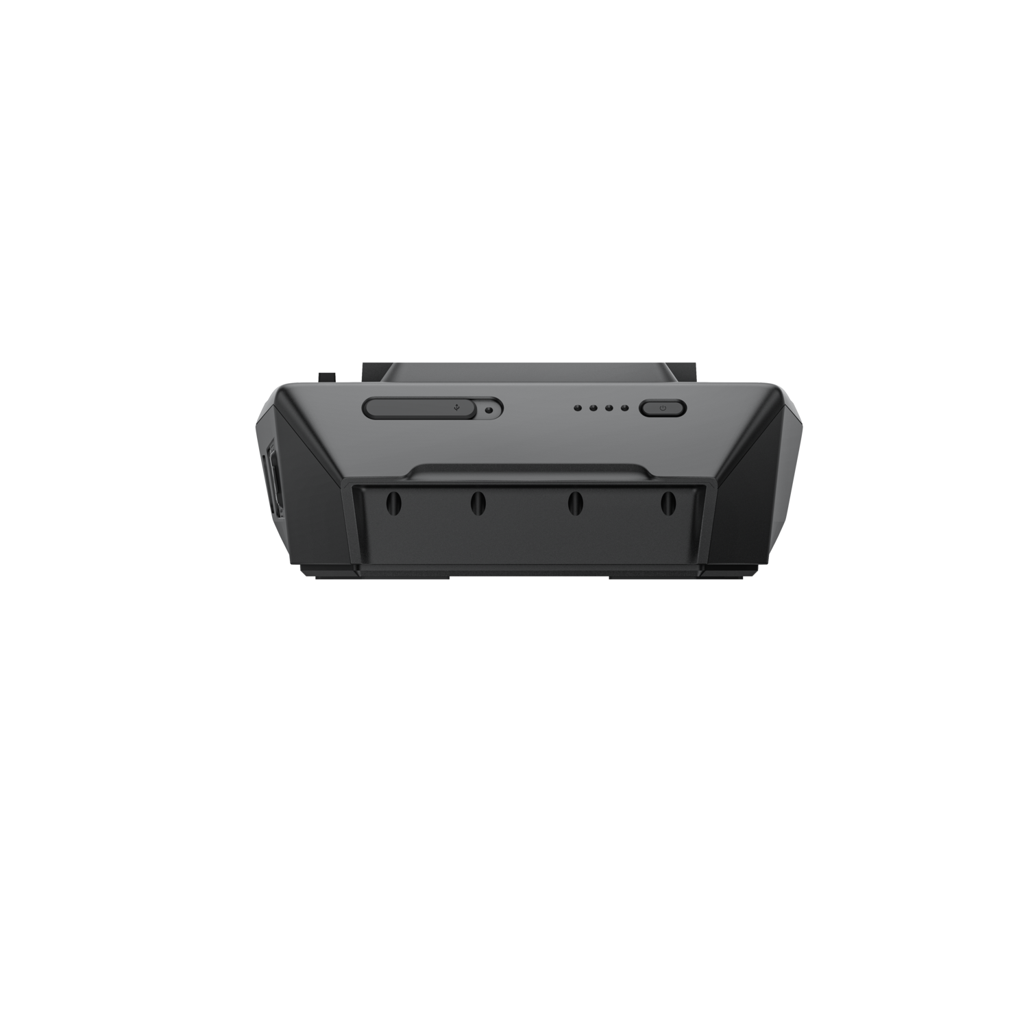 A black rectangular device with four indicator lights and a power button, set against a black background.