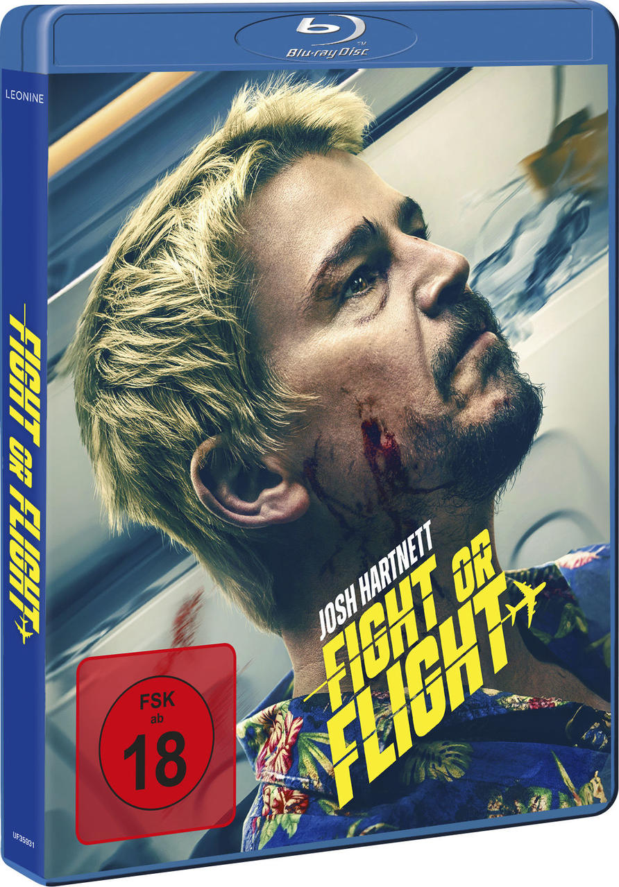 Blu-ray-Cover: Mann mit blutverschmiertem Gesicht, blondes Haar. Titel: Fight or Flight. Bewertung: 18. Josh Hartnett wird genannt.