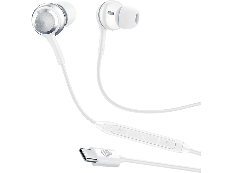 Auriculares - Music Sound IN EAR, De cable, Tipo C, Escucha inmersiva, Detalles metálicos, Blanco