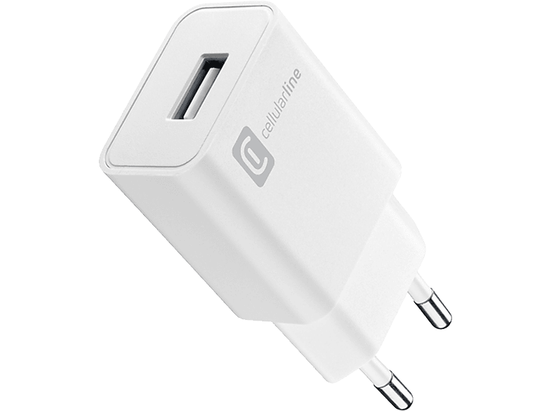 Cargador de pared - CellularLine, 12W, Universal, Puerto USB, 110 a 240 V, Blanco