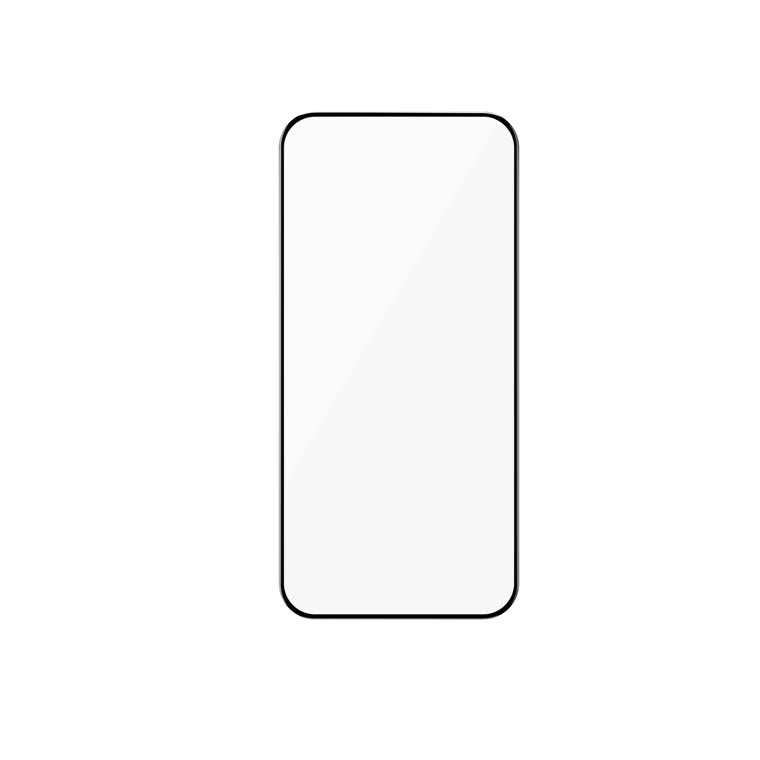 Een smartphone met een zwart frame en een wit scherm. Het scherm is diagonaal verdeeld, één kant wit, de andere zwart.