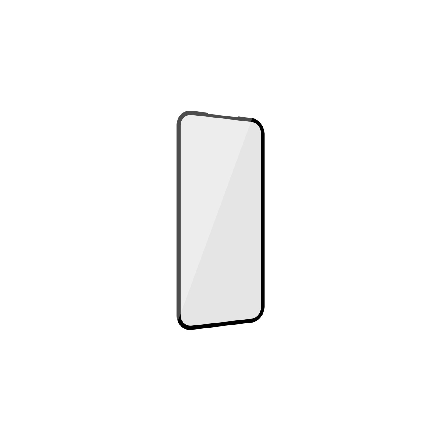 A smartphone with a black bezel and a blank white screen is depicted, set against a plain white background. The phone is angled slightly.