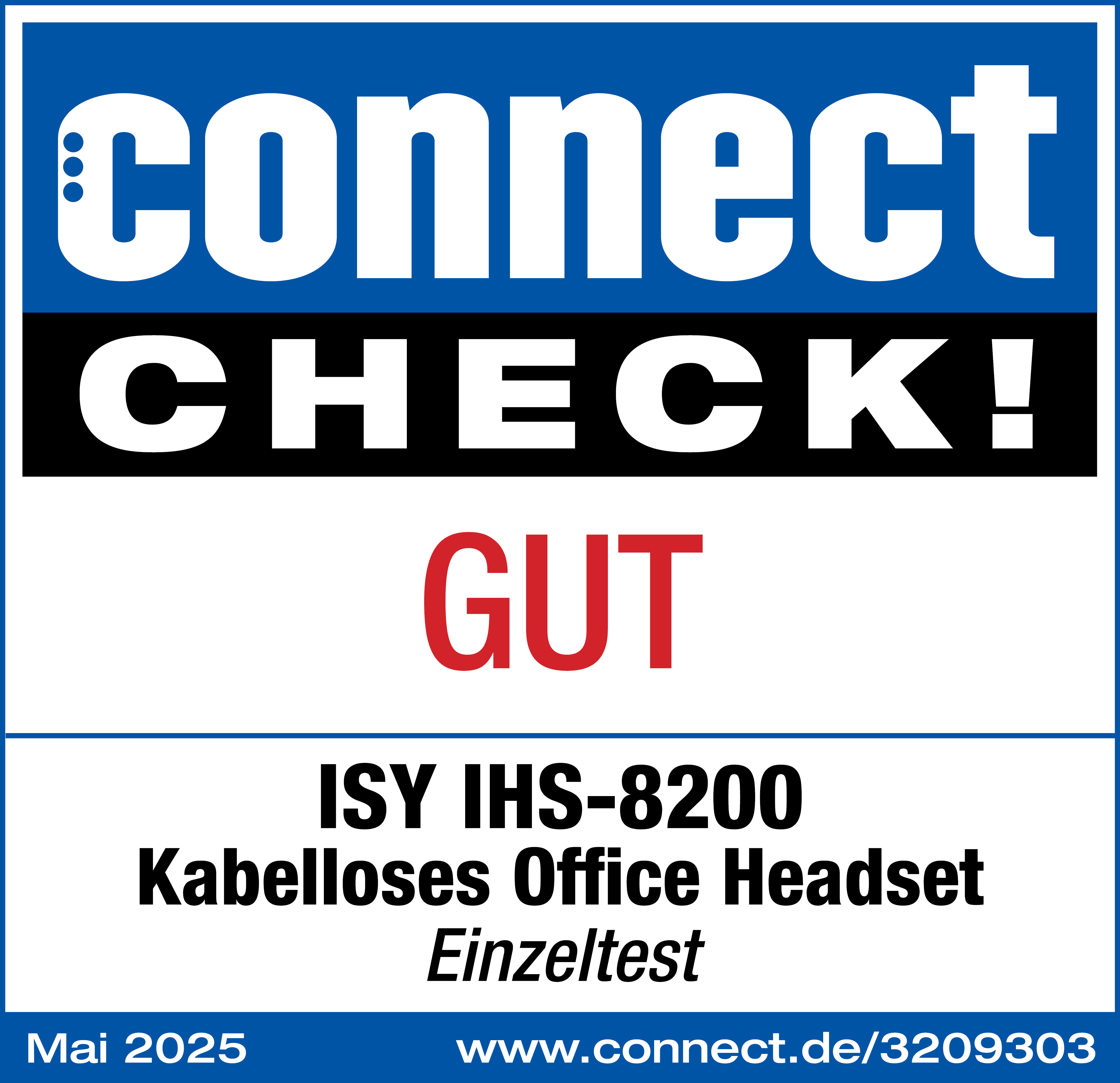 L'image est un avis sur un produit. Elle présente les mots connect, check et gut. Le nom du produit ISY IHS-8200 est également visible.