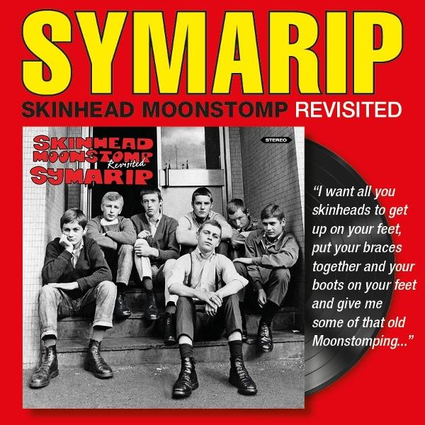 Albumcover mit der Band Symarip. Sechs Männer in schwarzen Stiefeln und Pullovern sitzen auf Stufen. Text: 'Skinhead Moonstomp'.