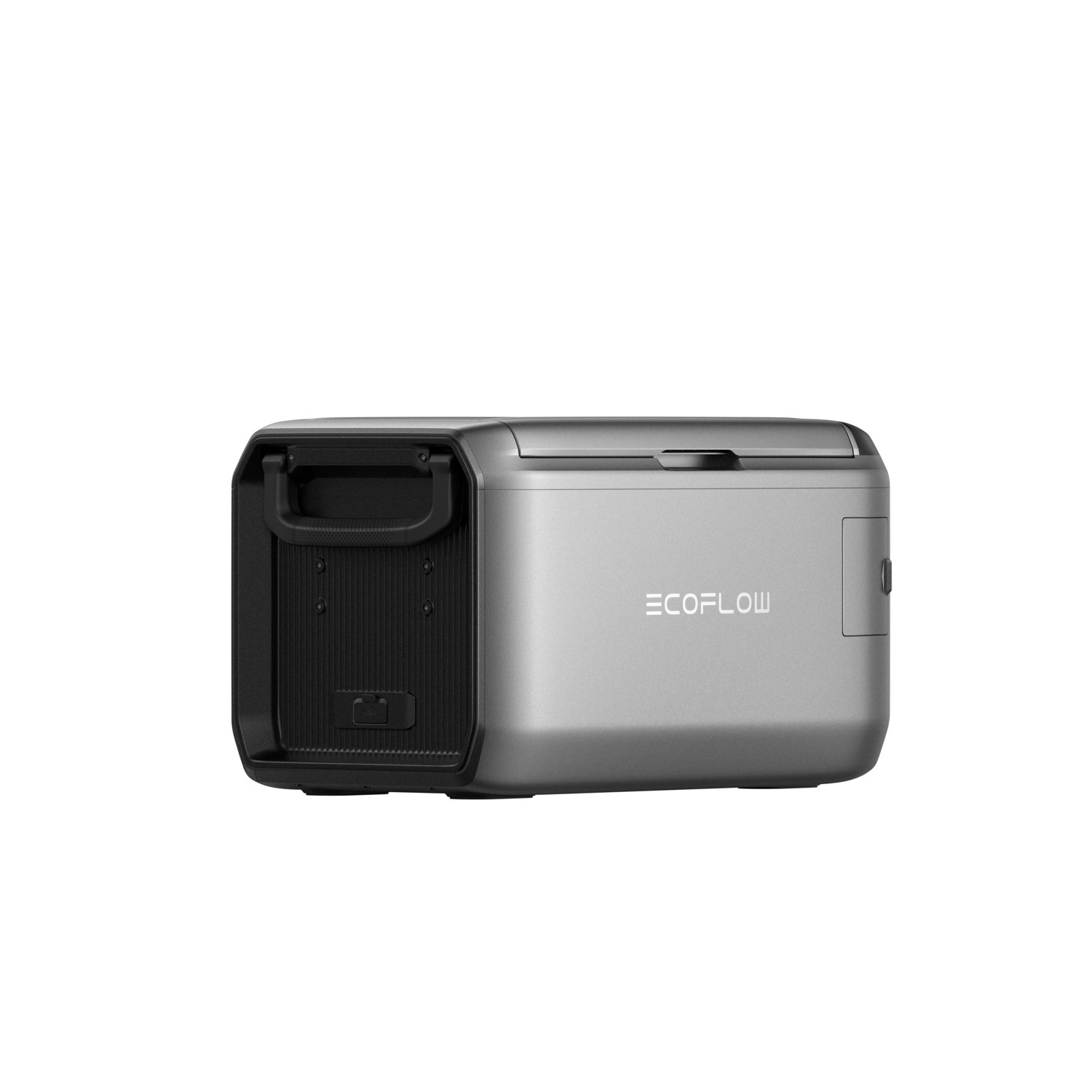 A silver and black portable power station. It has a handle and the brand name EcoFlow is visible on the front.