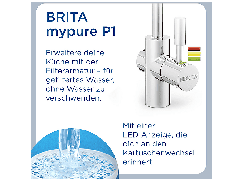 BRITA Wasserhahn mypure P1 Küchenarmatur mit Wasserfiltration, Chrom glänzend