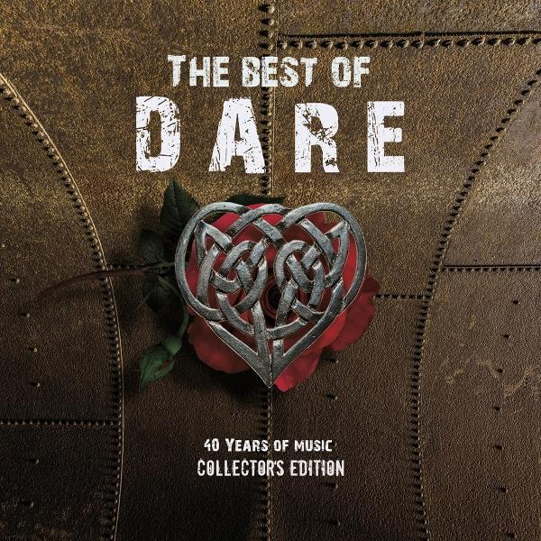 Album borító, "The Best of DARE". Egy piros rózsa ezüst szívvel, szöveg barna fémes háttéren.