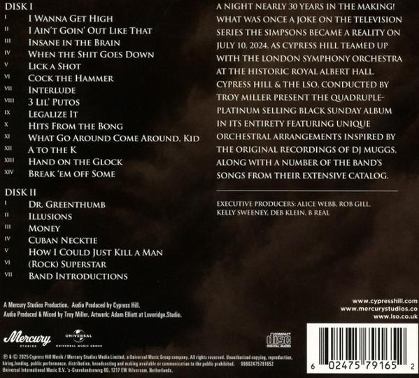 CD-hoesje geeft nummers weer. Tekst beschrijft een concert met het London Symphony Orchestra.