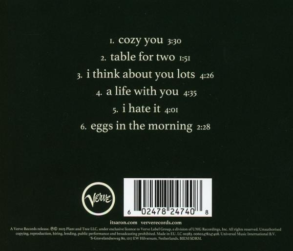 Dunkelgrüner CD-Case-Rücken. Songtitel mit Laufzeiten sind aufgelistet. Unten befinden sich ein Verve-Logo und ein Barcode mit Text.