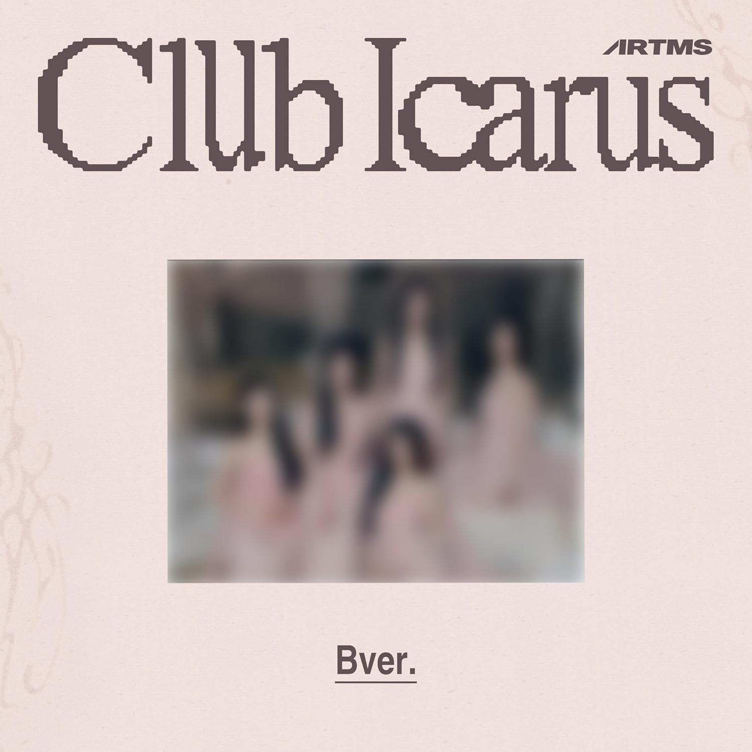 Ein weiches rosa Albumcover. Der Titel lautet 'Club Icarus', über einem verschwommenen Foto von Personen. Darunter steht 'Bver'.