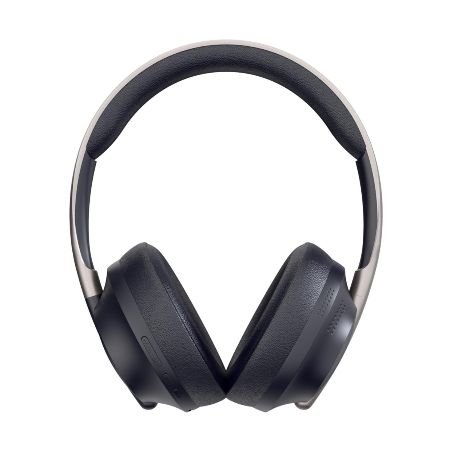 Cuffie over-ear nere e argentate. I padiglioni sono grigio scuro, la fascia è nera con finiture argentate.