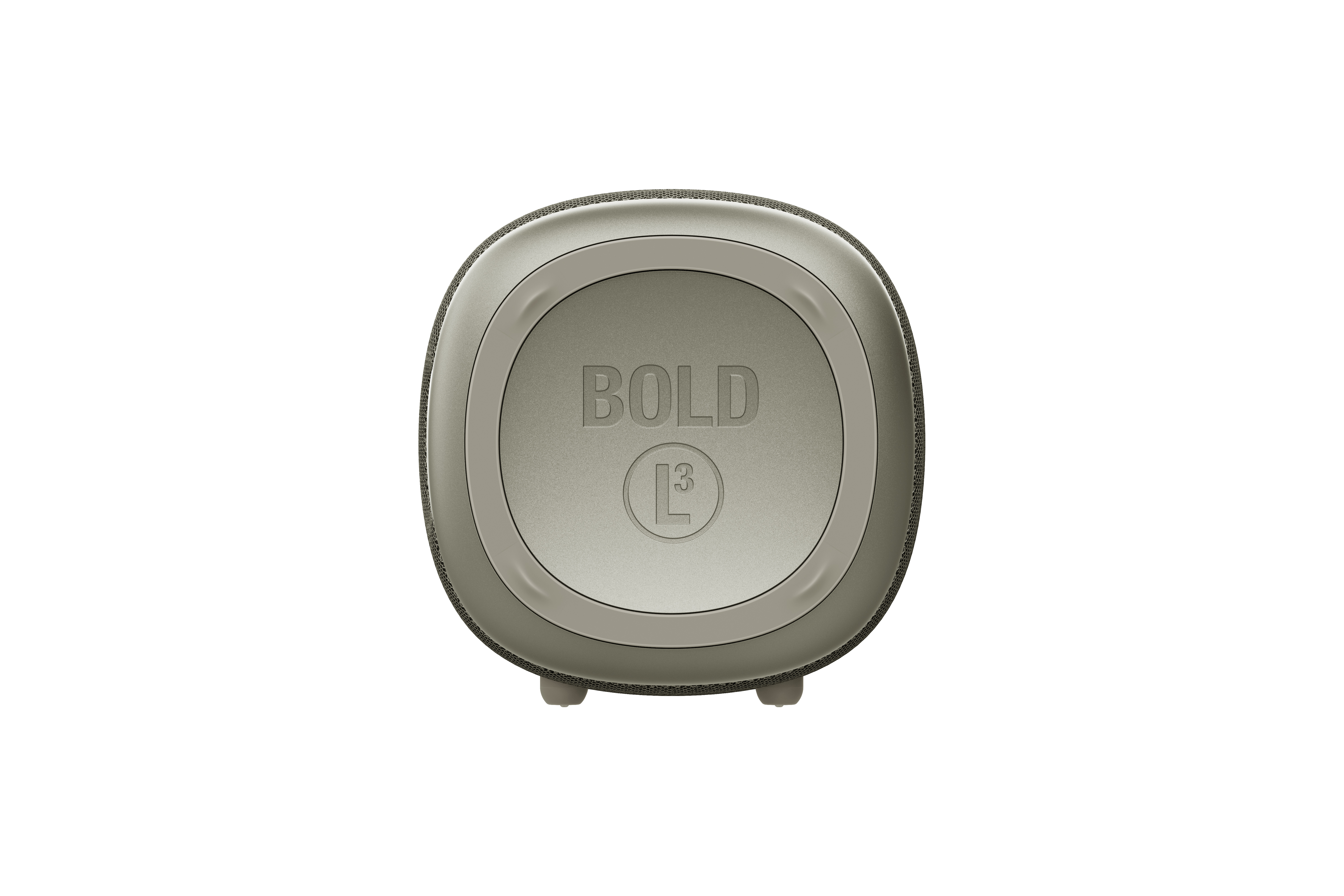 'BOLD' yazısı ve 'L3' logosu bulunan gri bir hoparlör. Hoparlör beyaz bir arka plan üzerinde.