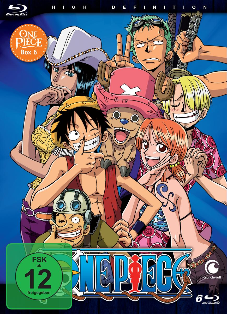 Cover von One Piece Box 6. Zeigt verschiedene Anime-Charaktere. Das Cover enthält den Titel der Show und die Altersfreigabe '12'.