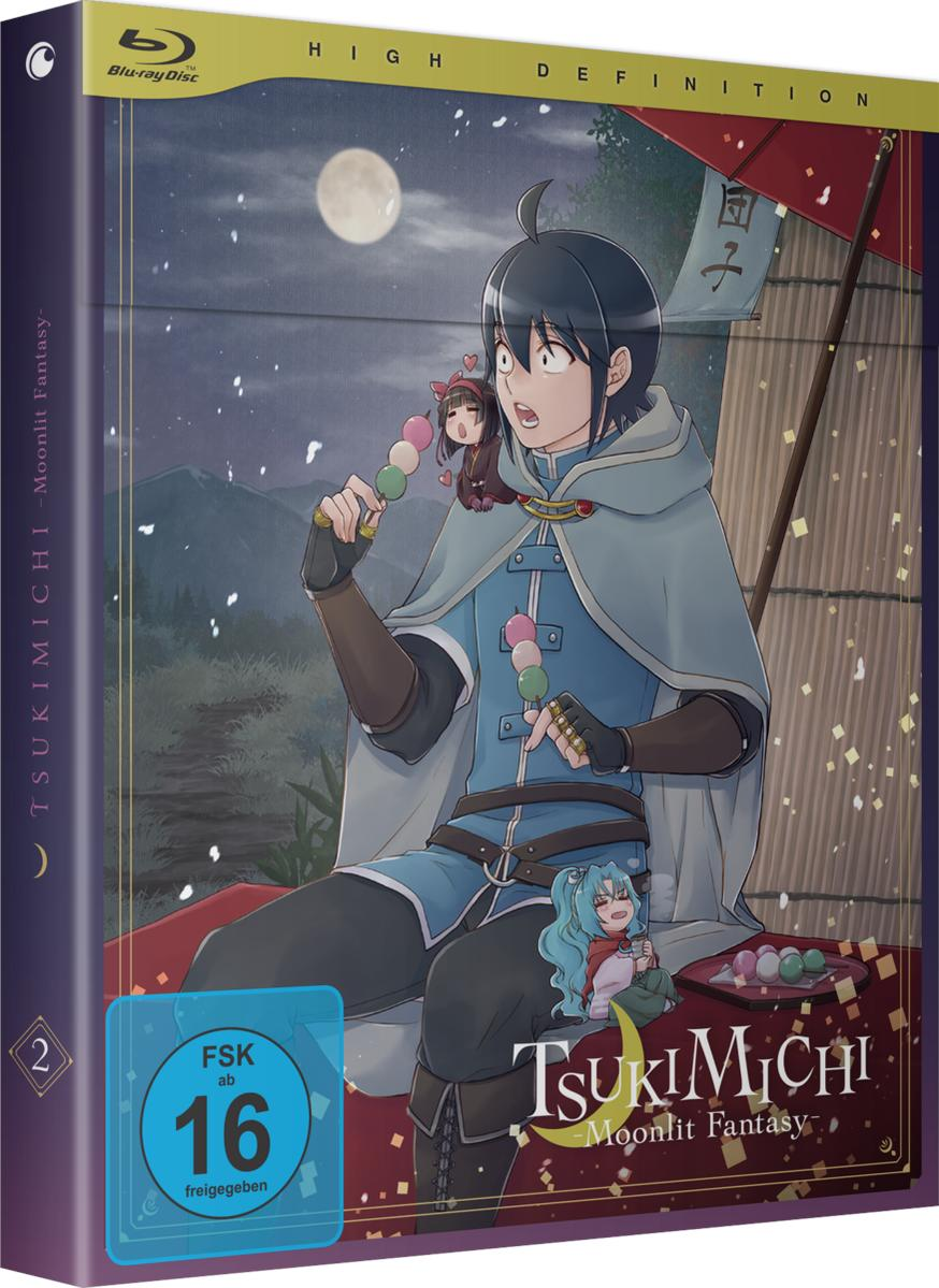 Anime Blu-ray-Cover: Ein Mann in blauem Outfit hält Dango. Kleine Charaktere sind vorhanden. Der Hintergrund hat einen Mond und Bäume.