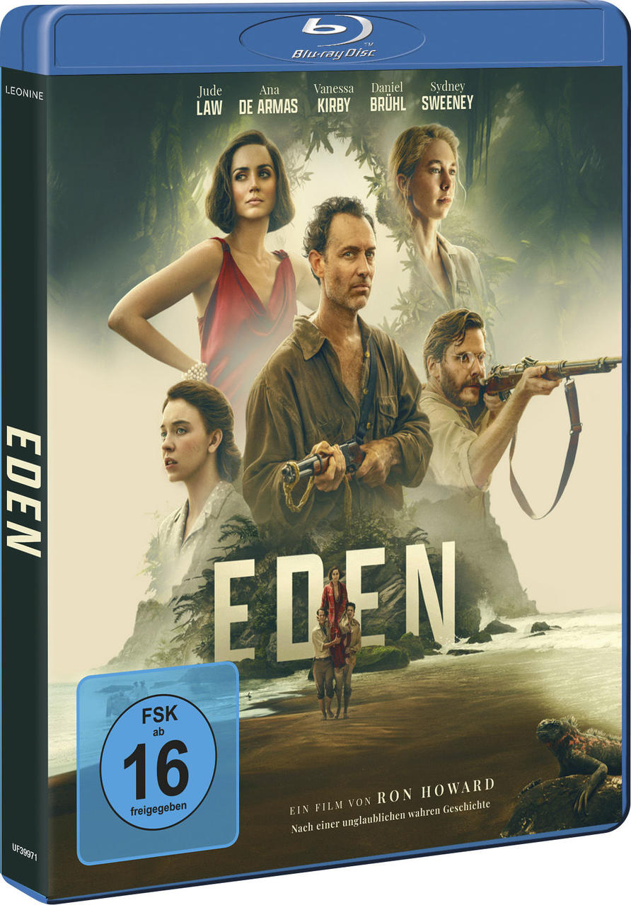 Filmposter 'Eden'. Schauspieler: Jude Law, Ana de Armas. Menschen am Strand. Bewertung: 16. Blu-ray Disc.
