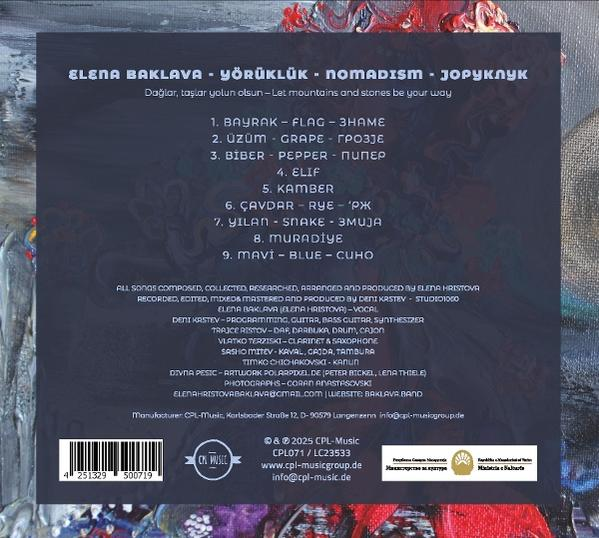 Albumcover mit Text in mehreren Sprachen, darunter Songtitel und Credits. Unten befinden sich ein Barcode und ein Logo.