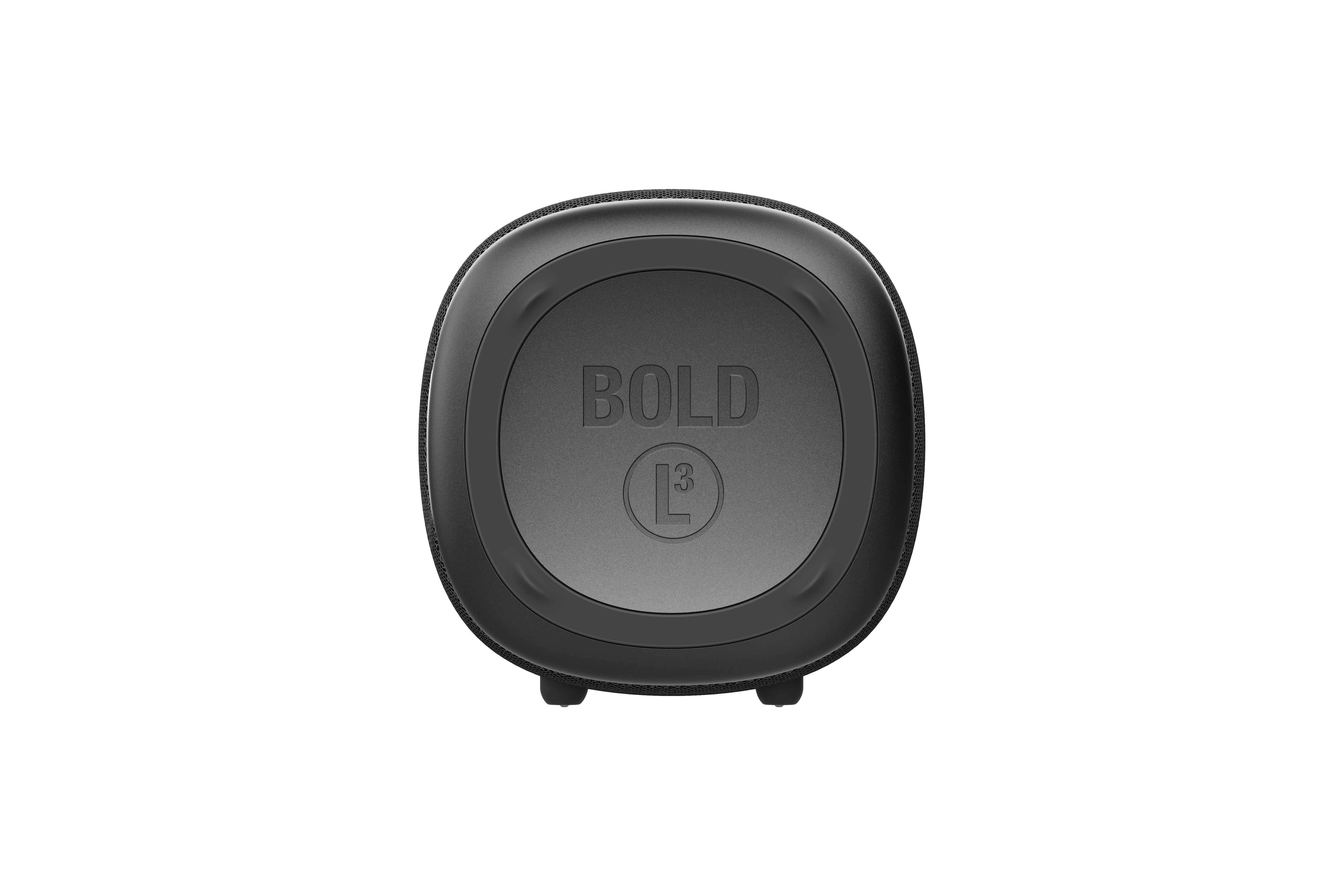 Siyah, oval şeklinde bir hoparlör üzerinde 'BOLD' yazısı ve bir logo var. Beyaz bir arka plan üzerinde.
