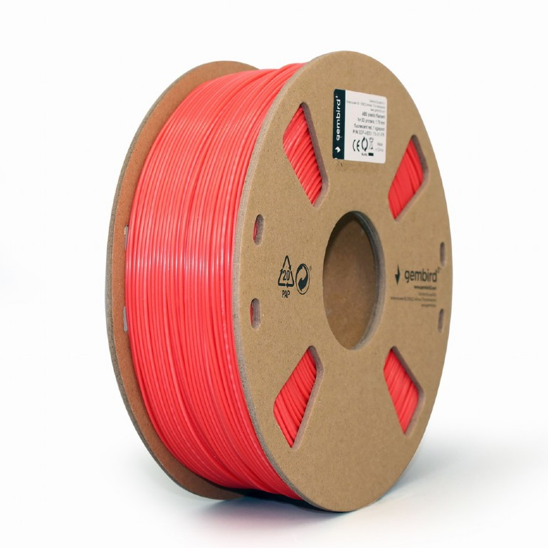 GEMBIRD ABS filament szál 3D nyomtatóhoz, 1,75 mm, 1 kg, fluoreszkáló piros (3DP-ABS1.75-01-FR)