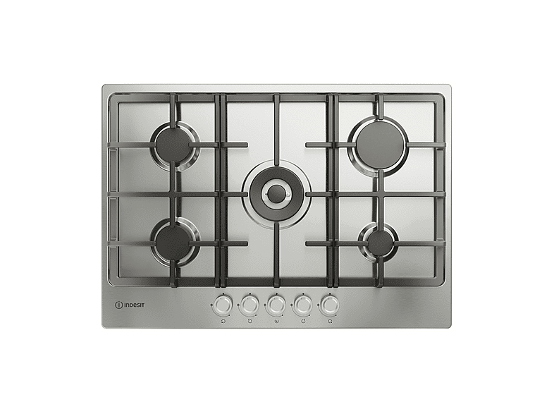 INDESIT THP 751 W/IX/I IT 1 PIANO COTTURA GAS, 5 zone di cottura, dimensioni: L 73 cm, P 51 piano in Acciaio inossidabile, Inox