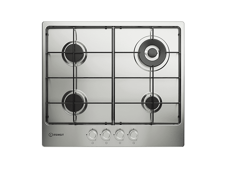 INDESIT THP 642 W/IX/I 1 PIANO COTTURA GAS, 4 zone di cottura, dimensioni: L 58 cm, P 51 piano in Acciaio inossidabile, Inox