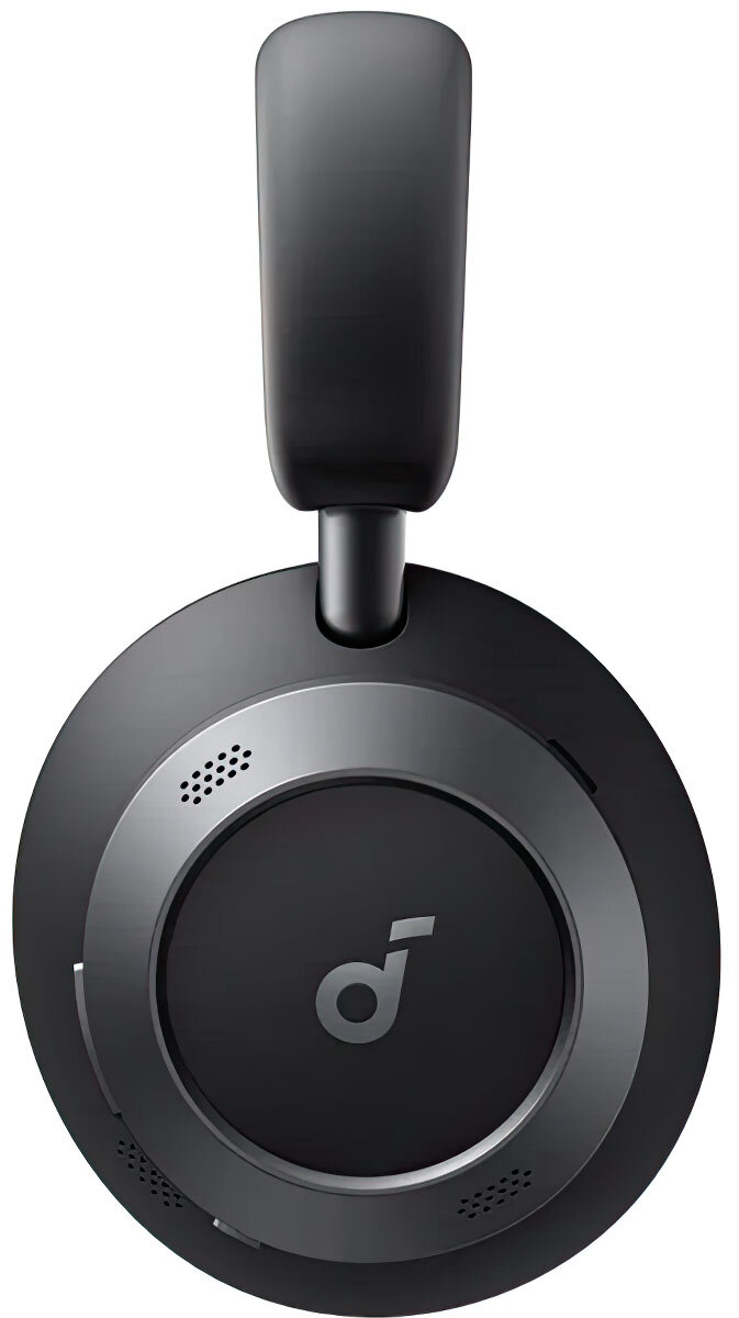 Czarne słuchawki nauszne ze srebrnym pierścieniem wokół nausznika. Widoczne logo Anker.