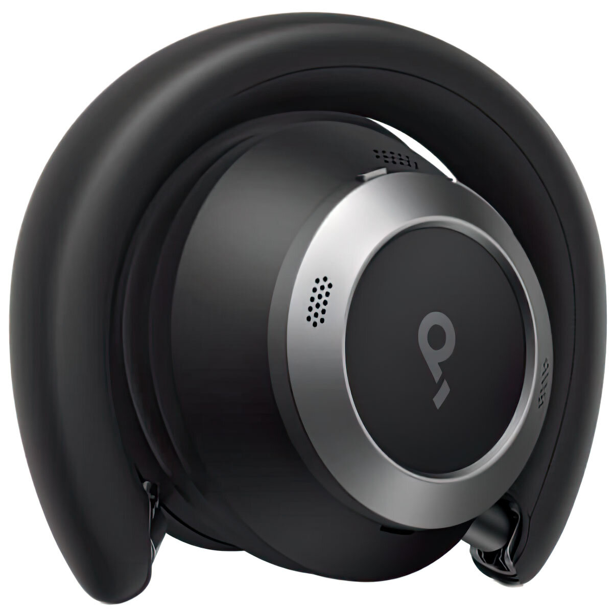 Czarny i srebrny słuchawki Anker Soundcore. Mają dużą konstrukcję nauszne i okrągły głośnik z logo Anker.