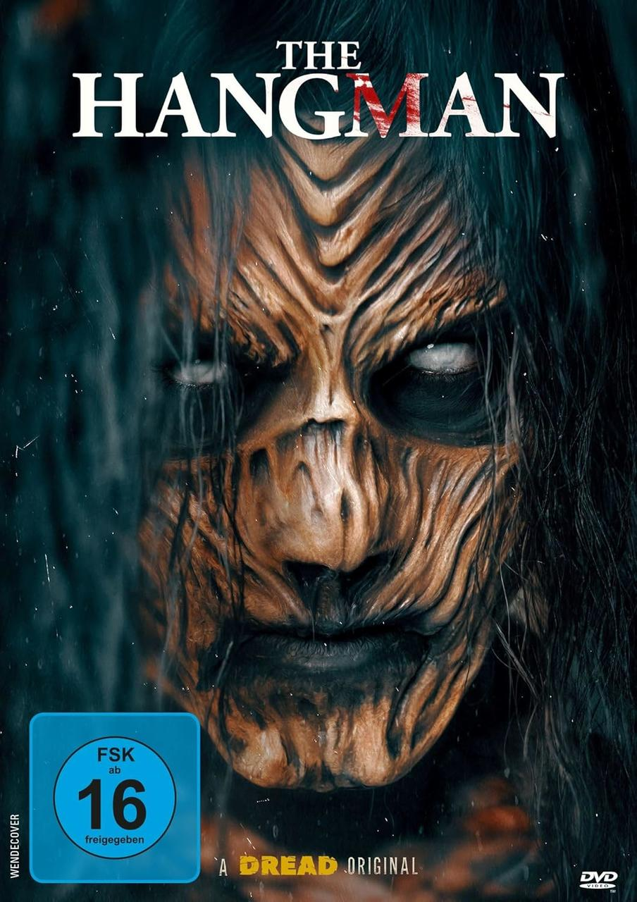 Filmposter für 'The Hangman'. Ein groteskes Gesicht mit blassen Augen und dunklem Haar. Der Text enthält 'THE HANGMAN' und die Altersfreigabe.