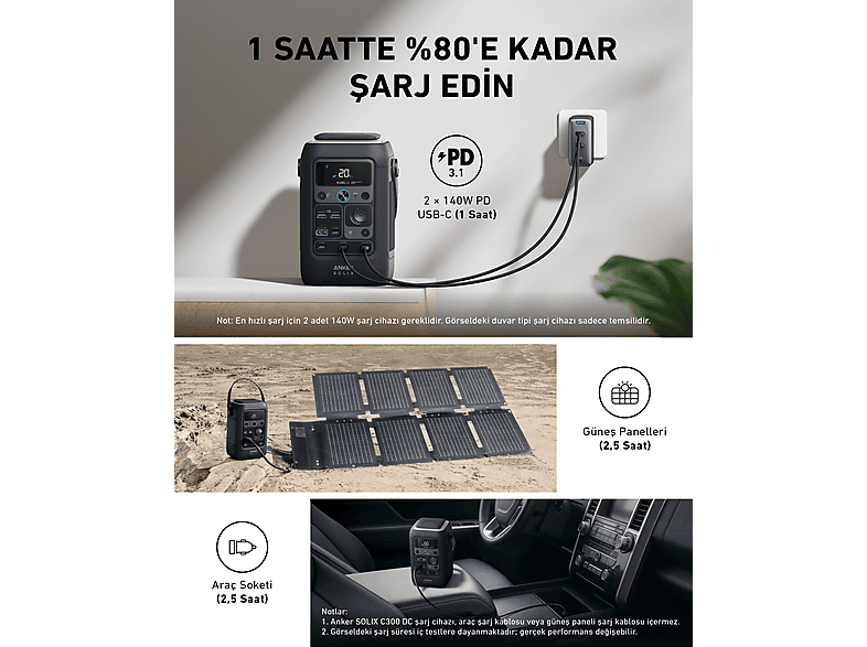ANKER Solix C300X DC 288 Wh 300W-Taşınabilir Güç Kaynağı Fiyat