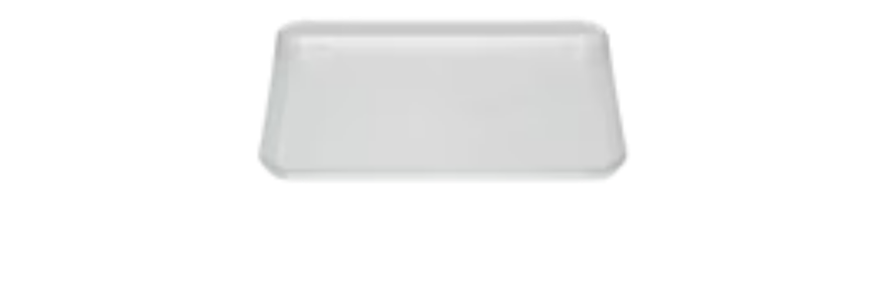 Biały, prostokątny pojemnik, prawdopodobnie pokrywka lub taca, na czarnym tle.