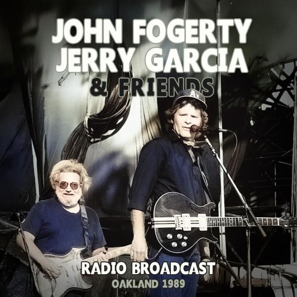 John Fogerty, Jerry Garcia & Friends, Oakland 1989. Zwei Männer mit Gitarren, Bühne, Mikrofon. Text: Radioübertragung.