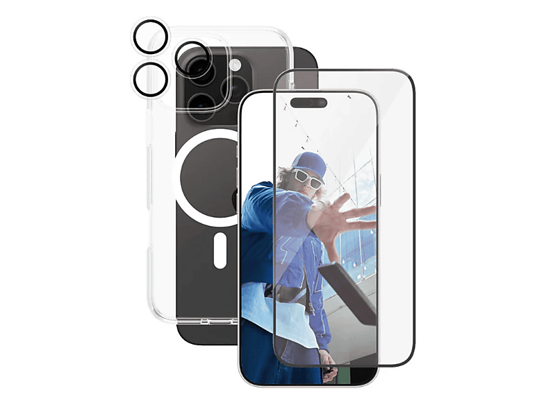 PanzerGlass Flagship 3-in-1 Set Backcover, für Apple iPhone 16 Pro Max, Transparent/Weiß; Schutzhülle, Display- und Kameraschutzglas