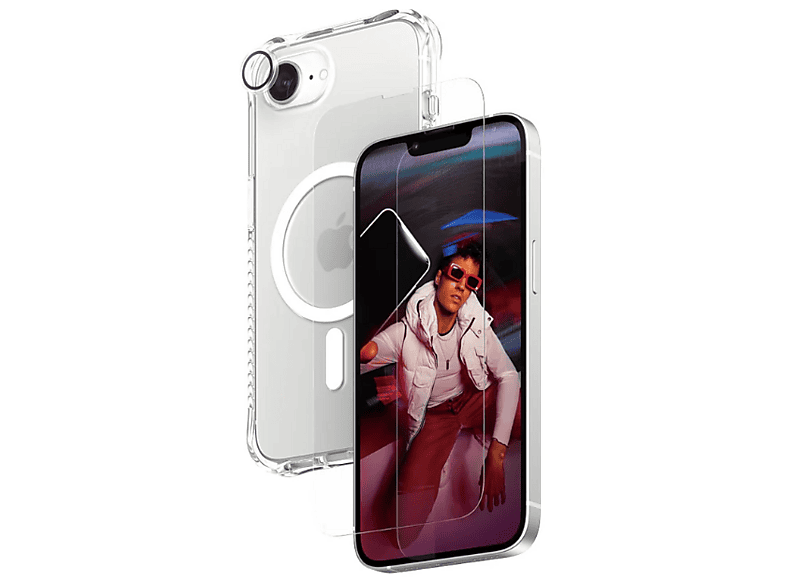 PanzerGlass Care Fashion 3-in-1 Set Backcover, für Apple iPhone 16e, Transparent/Weiß; Schutzhülle, Display- und Kameraschutz