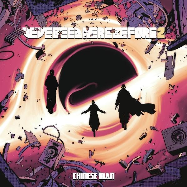 Comic-Cover. Drei Silhouetten nähern sich einem Schwarzen Loch. Trümmer umgeben sie. Titel: 'Ever Been Here Before 2'.