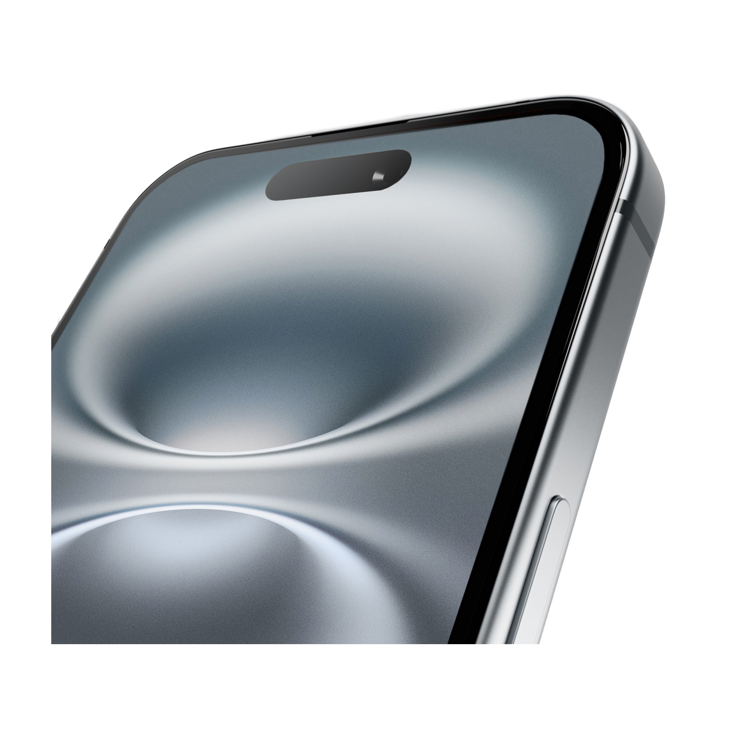 Primo piano di uno smartphone argentato. Lo schermo è illuminato con un motivo ondulato. Una barra sensori nera è in alto.