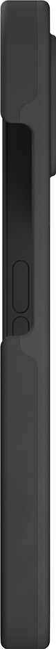Une coque de téléphone verticale, gris foncé. Elle a des dessus et dessous arrondis. Il y a deux encoches pour les boutons sur un côté.