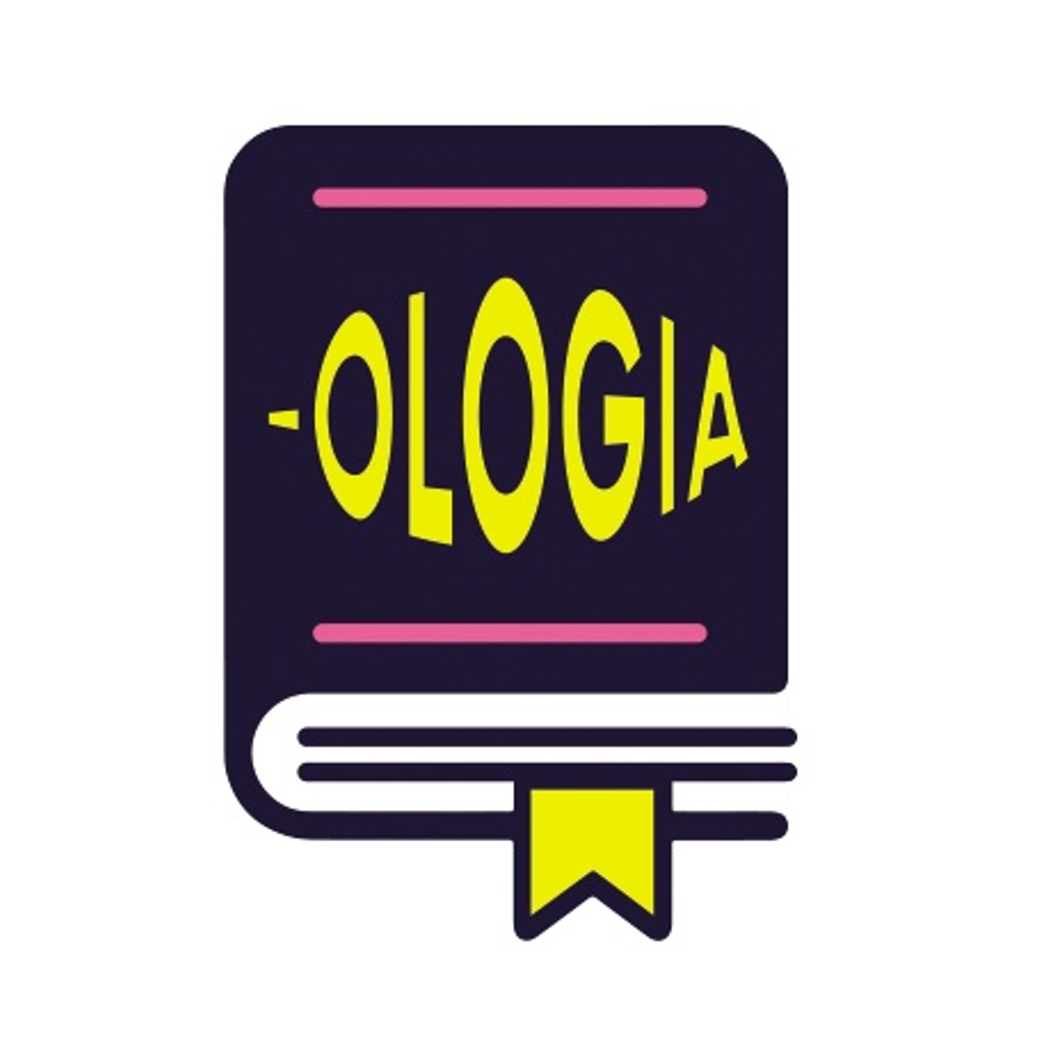 Un'icona di un libro con la parola "-OLOGÍA" in giallo. Ha un segnalibro giallo.