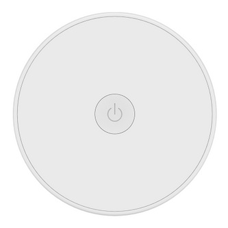 Biała, okrągła ładowarka bezprzewodowa z symbolem zasilania na środku.