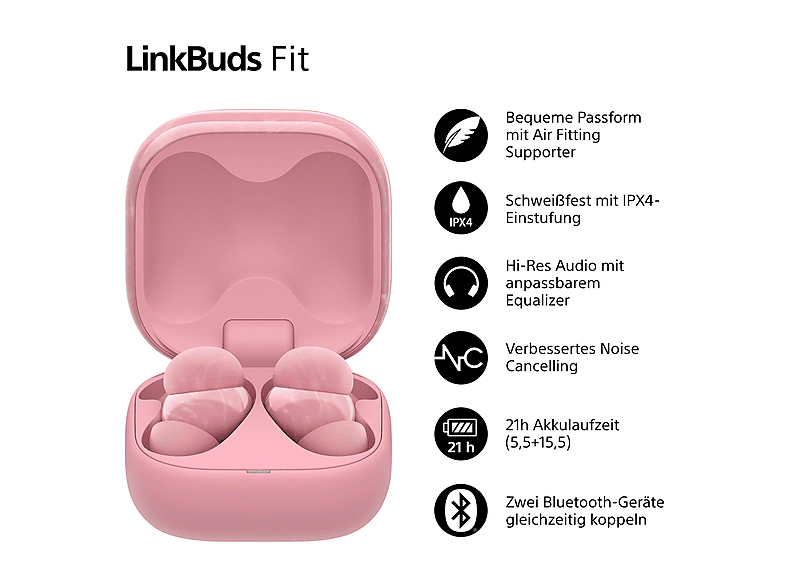 SONY LinkBuds Fit - Truly Wireless Noise Cancelling, In-ear Kopfhörer Bluetooth Rosa