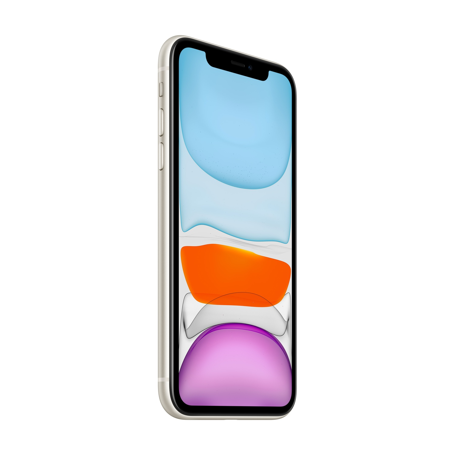 Uno smartphone con una cornice verde chiaro e uno schermo che mostra un'immagine astratta colorata. Lo sfondo è bianco.