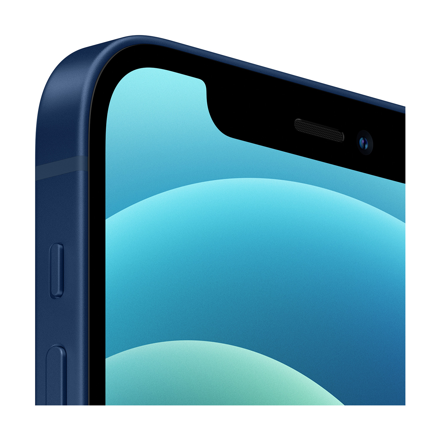 Primo piano di uno smartphone blu. Lo schermo mostra un gradiente di blu chiaro e turchese. Il bordo del telefono è visibile.