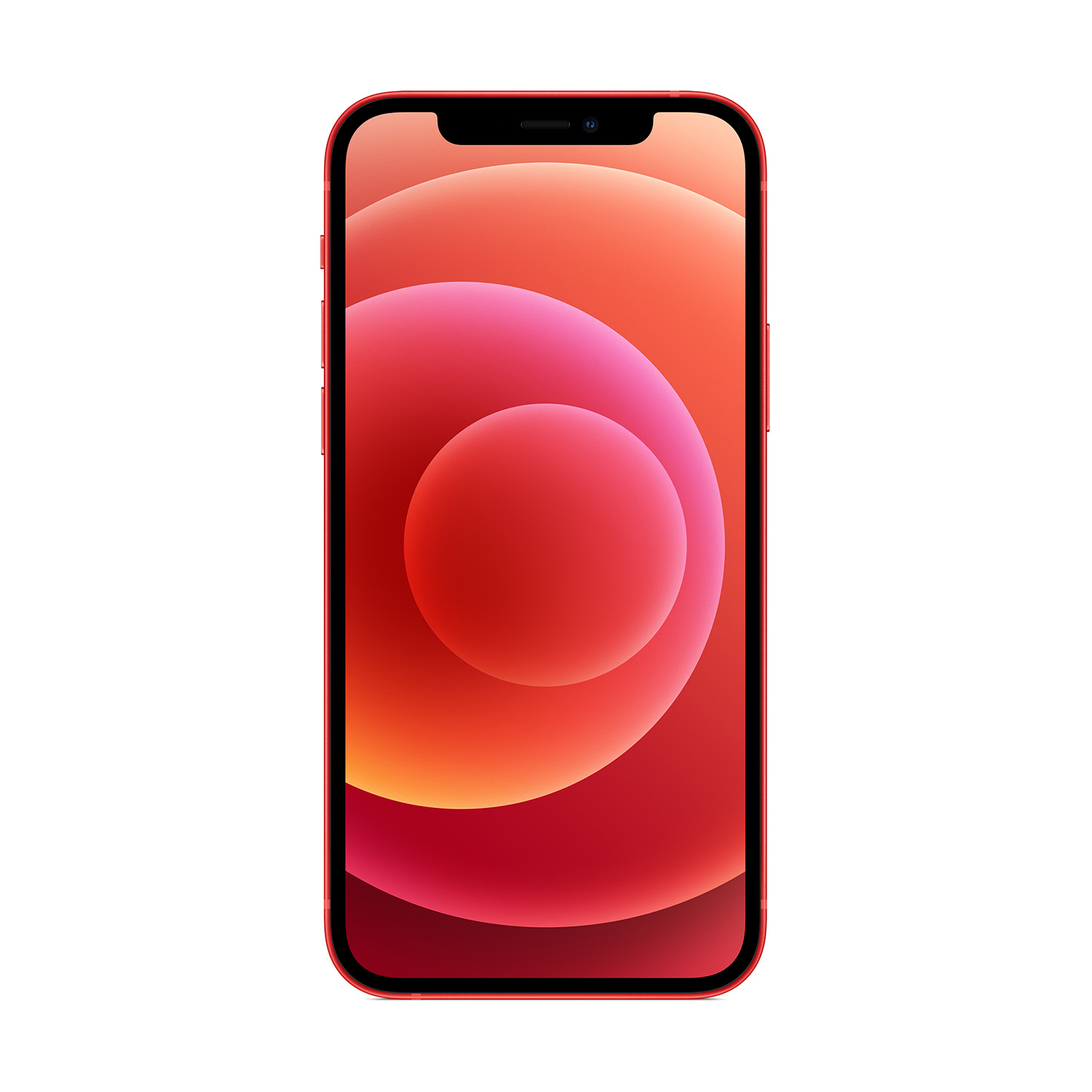 iPhone rosso. Lo schermo mostra una sfumatura rossa e arancione. Il telefono ha un bordo nero e una cornice rossa.