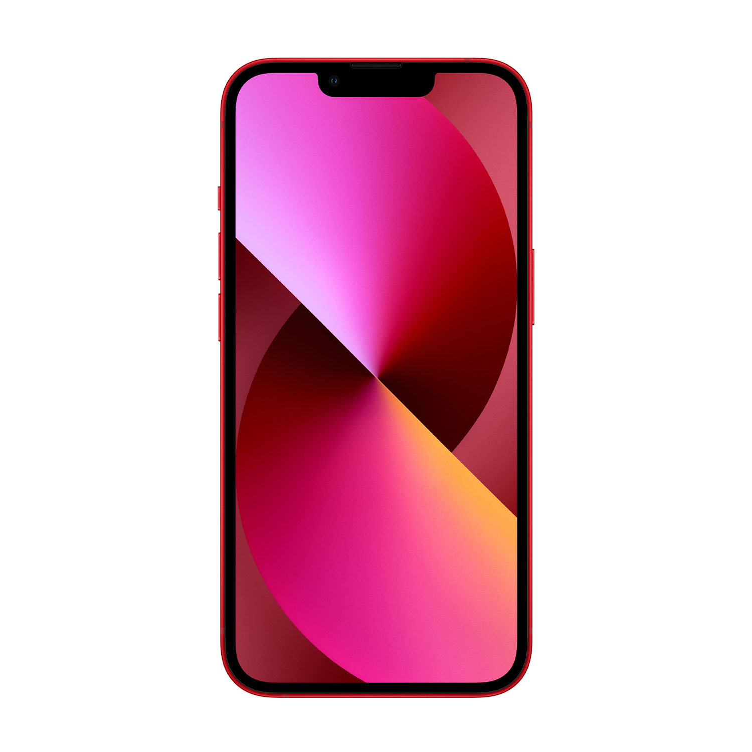 iPhone 13 Pro rosso. Lo schermo mostra un'immagine astratta colorata. Il telefono è su sfondo bianco.