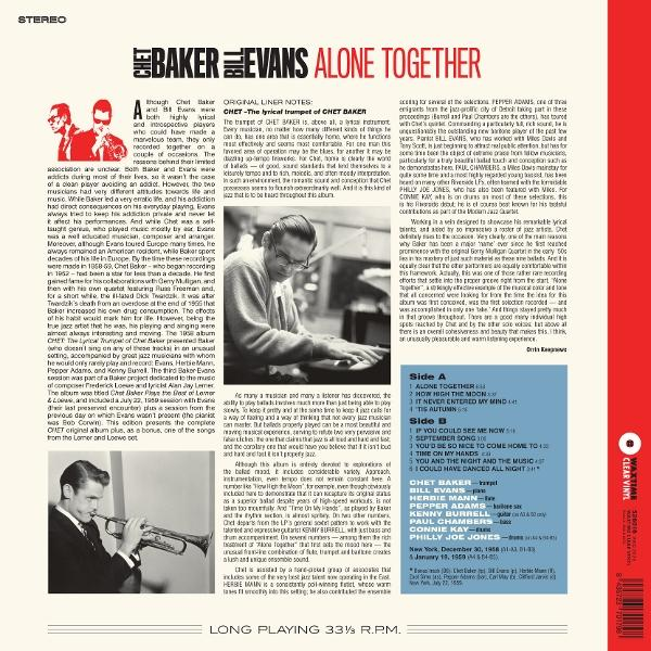 Album borító, Chet Baker és Bill Evans, fekete-fehér, szöveg és kottajegyek.