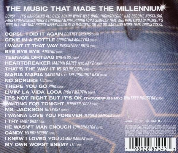 Ein CD-Cover mit Jeans-Hintergrund und Sternform. Der Text listet Songs aus den späten 90ern und frühen 2000ern auf.
