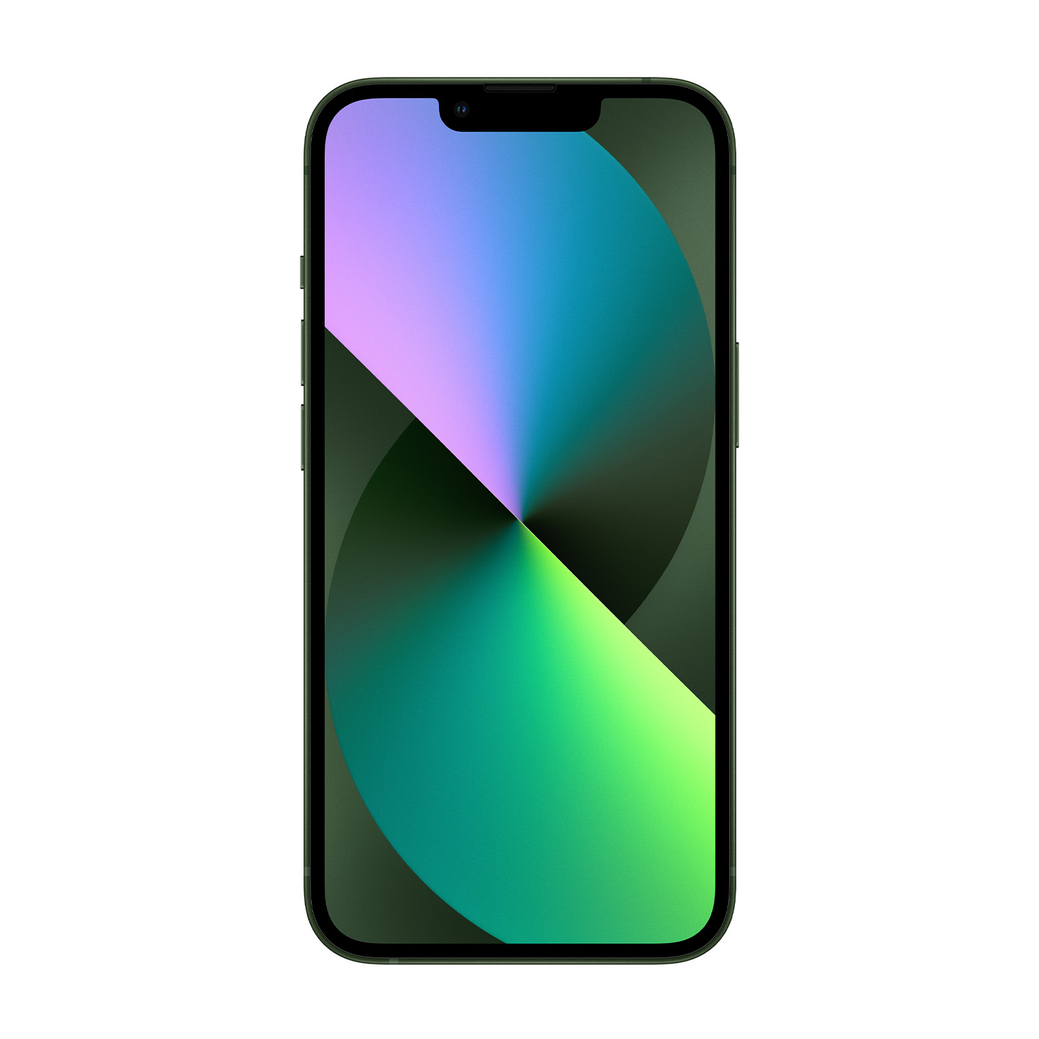 Uno smartphone verde su sfondo bianco. Lo schermo mostra una sfumatura di colori, con verde, viola e blu.