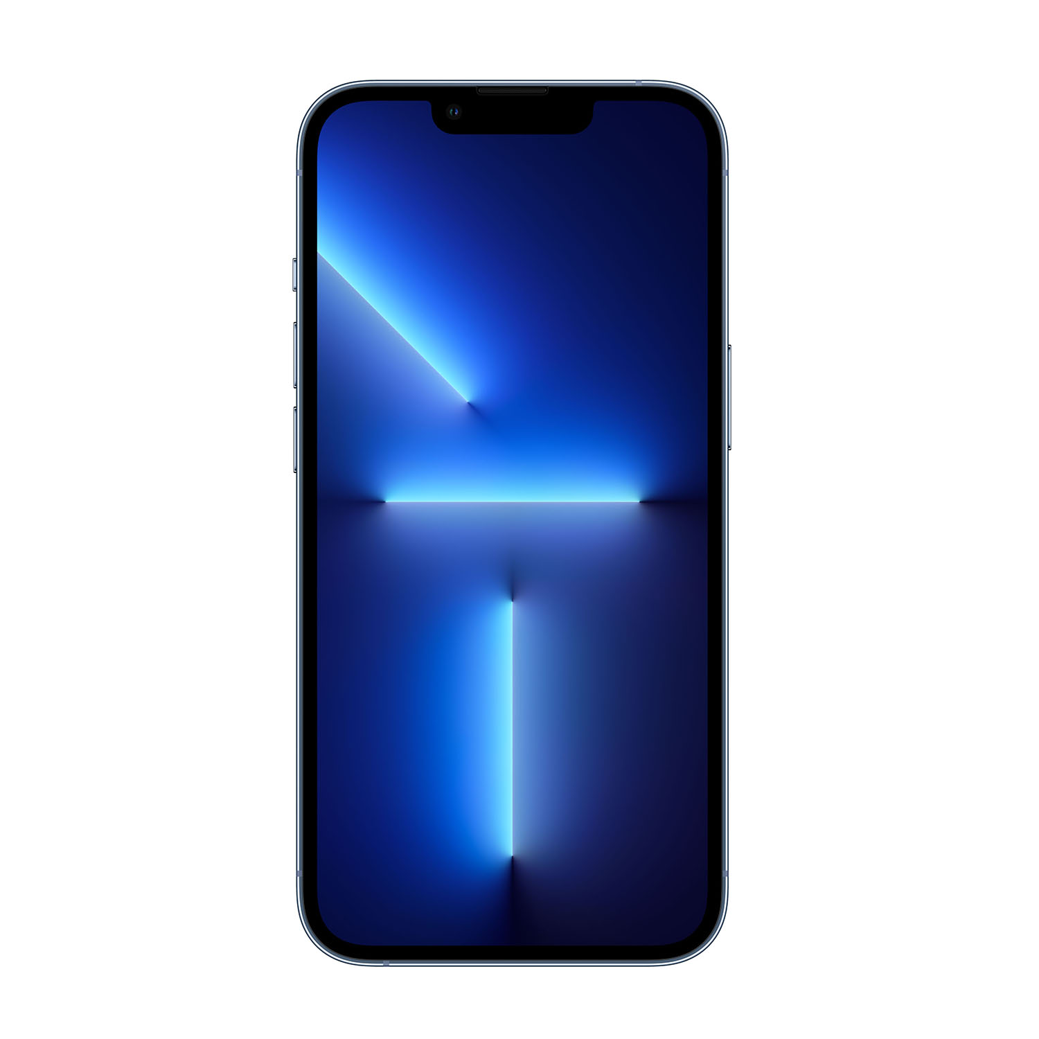 Viene visualizzato uno smartphone con uno schermo sfumato blu. Il telefono è nero e circondato da uno sfondo bianco.