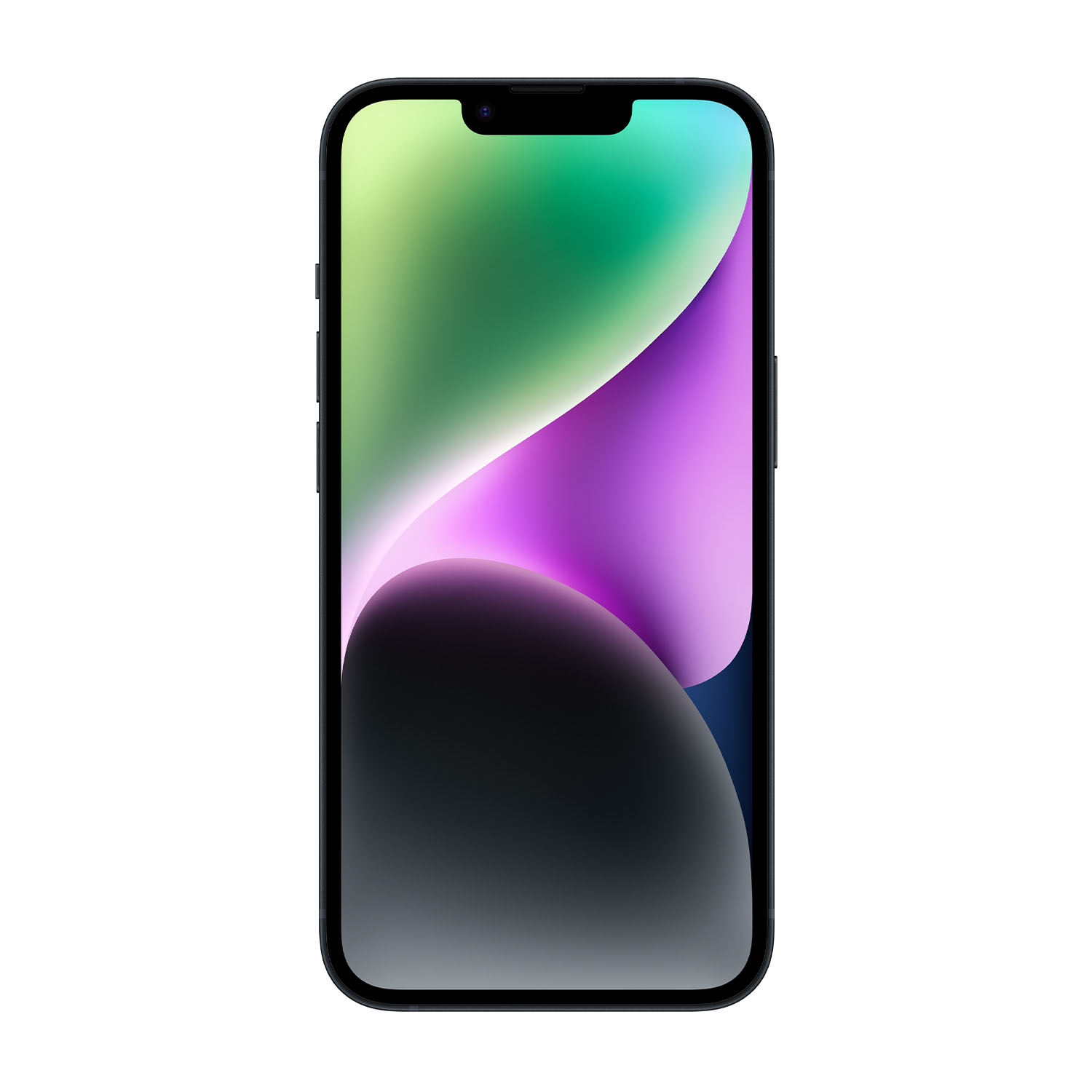 Un iPhone nero mostra una sfumatura di colori verde, viola e nero su sfondo bianco, mostrando lo schermo.