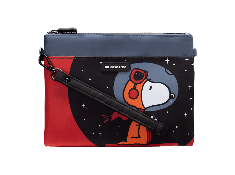 Torebka CASE&ME Peanuts Snoopy Astronauta ze smyczą i zamkiem błyskawicznym Czarno-czerwony