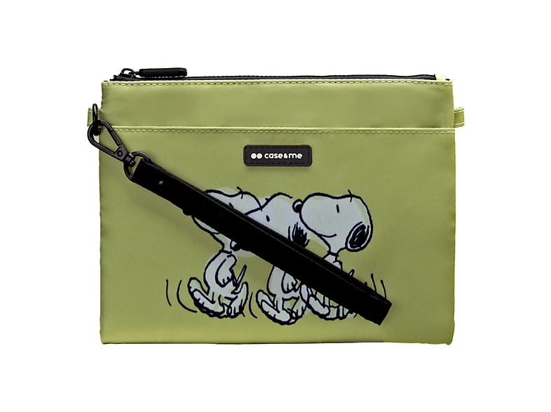 Torebka CASE&ME Peanuts Snoopy Daily Mood ze smyczą i zamkiem błyskawicznym Zielony